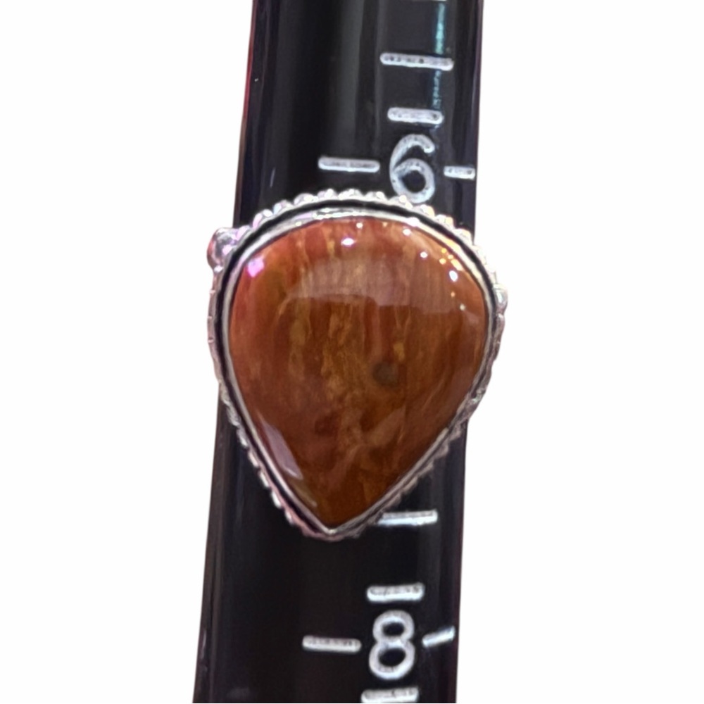 Hand Crafted Silver overlay Red Jasper Ring  Rich reddish brown Teardrop‎ stone